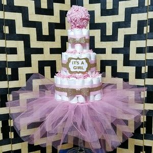 purple and gold diaper cake